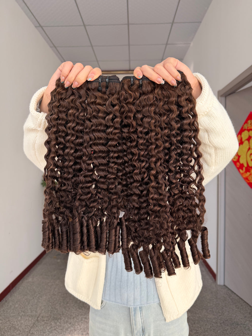 One Donor Raw Hair Top Quality Double Drawn Burmese Spiral Curly Brown Color Hair Bundle
